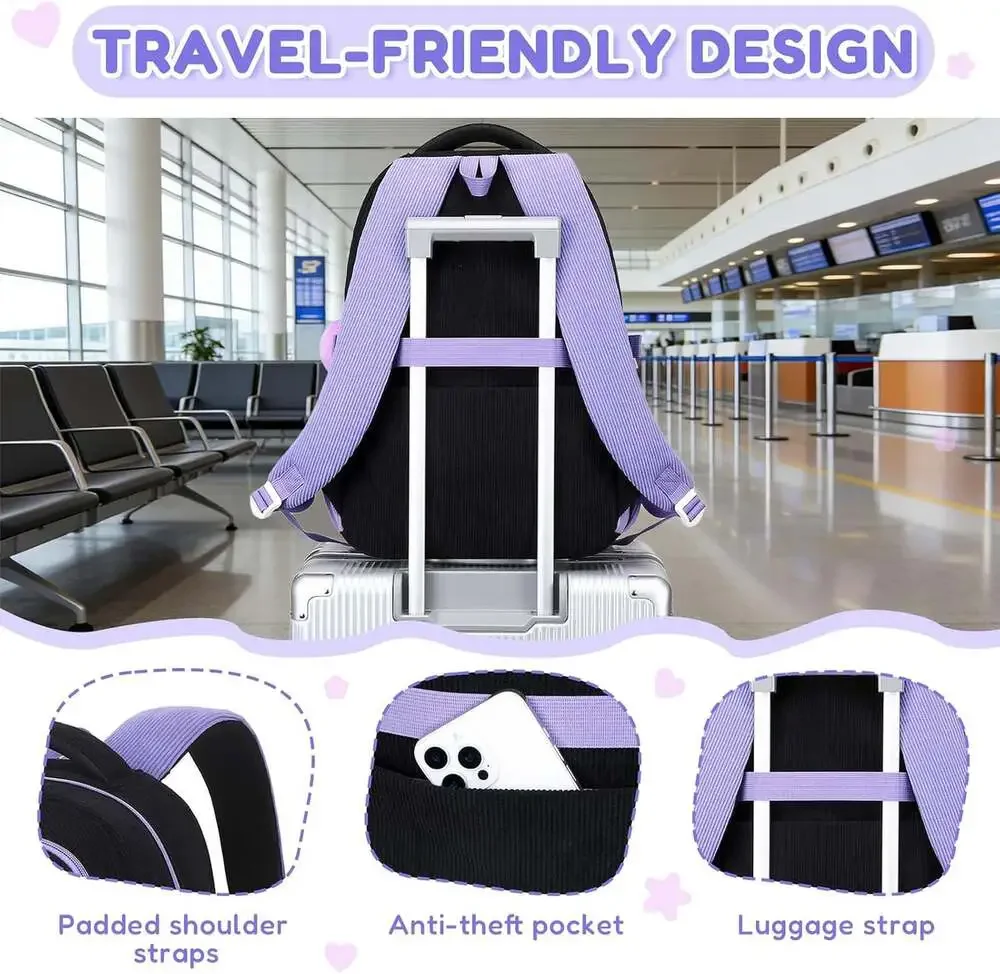 Kids Backpack Corduroy School Bag for Girls Bookbag Laptop Travel Daypack Purple